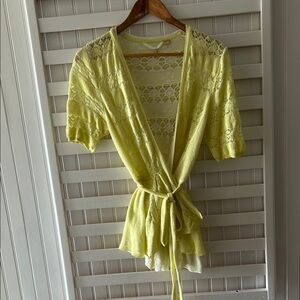 Yellow Ruffled Wrap Blouse with Tie Front